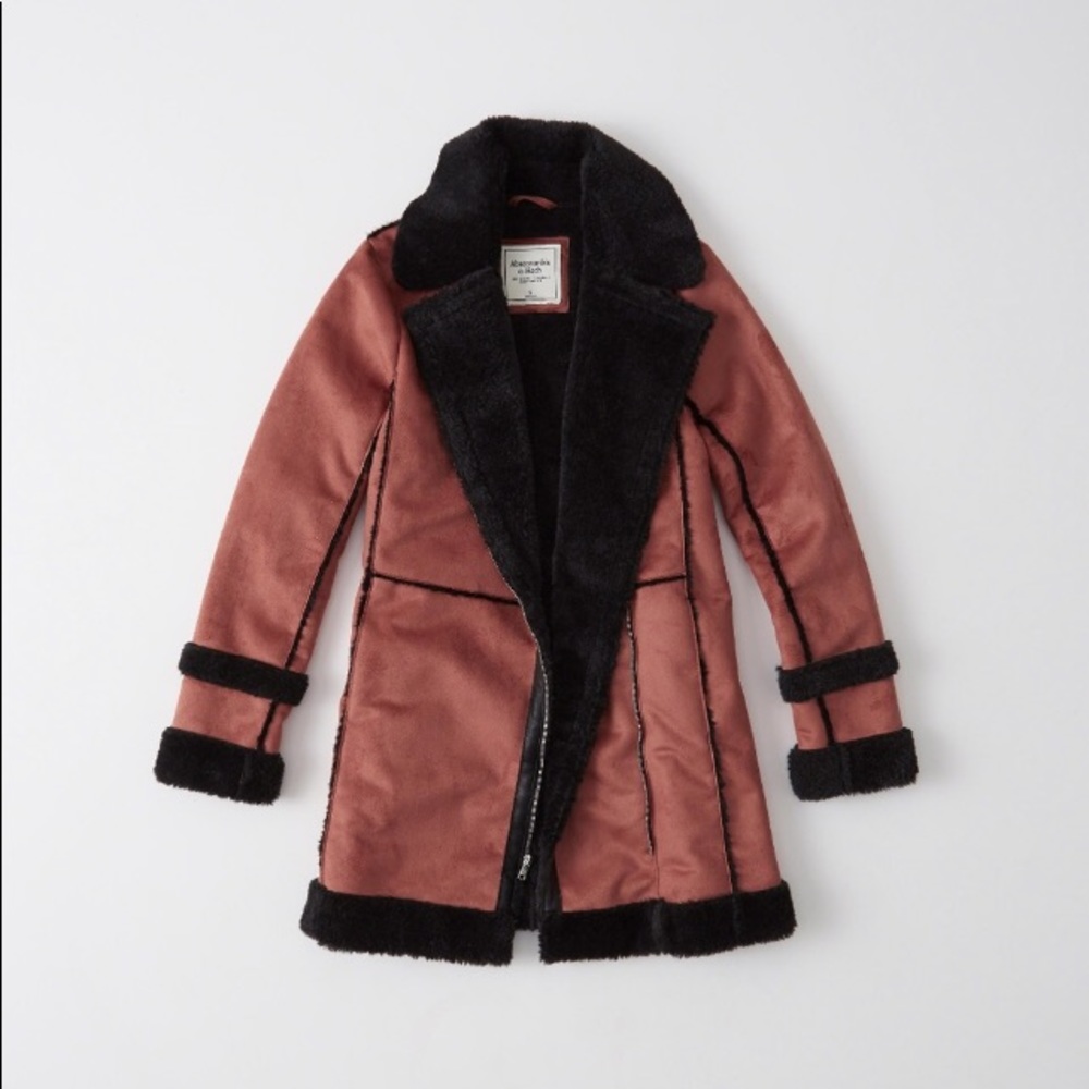 Abercrombie suede shearling coat small